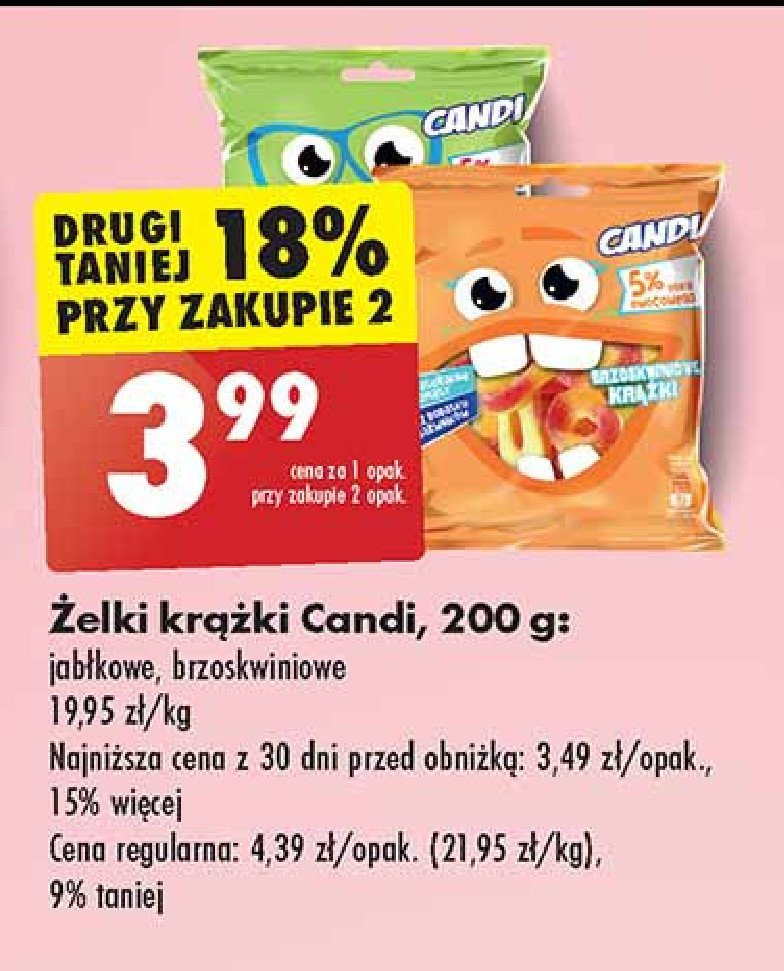 Żelki krążki brzoskwiniowe Candi (biedronka) promocja