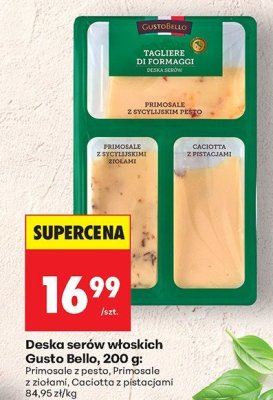 Ser Deska serów włoskich Gusto Bello 200g: Primosale z pesto, Primosale z ziołami, Caciotta z pistacjami promocja w Biedronka