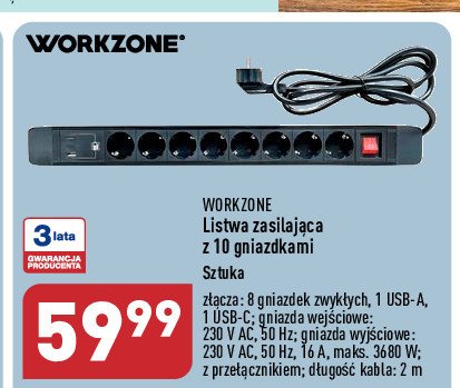 Listwa zasilaj膮ca 10 gniazdek WORKZONE promocja