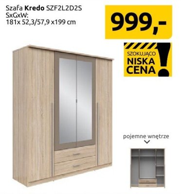 Szafa Kredo SZFZL2D2S, 181x52,3/57,9x199 cm promocja w Black Red White