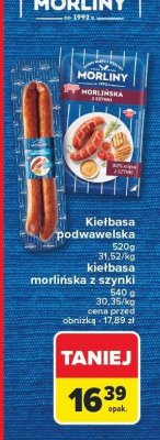 Kiełbasa morlińska z szynki 540 g MORLINY promocja w Carrefour