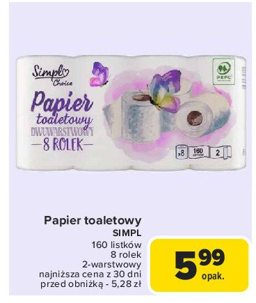 Papier toaletowy dwuwarstwowy Simpl promocja w Carrefour Market