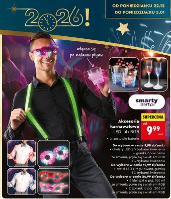 Akcesoria karnawałowe LED lub RGB smarty party - Szelki LED z regulowaną gumką i 3 trybami świecenia promocja w Biedronka