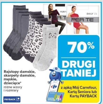 Rajstopy damskie, skarpety damskie, męskie, dziecięce różne wzory i rozmiary promocja w Carrefour Market