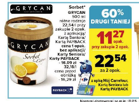 Sorbet z cytryn Grycan promocja w Carrefour Market