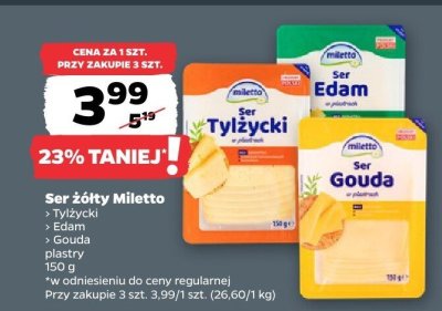 Ser żółty Miletto Gouda promocja w Netto