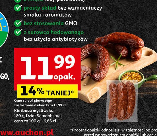 Kiełbasa mysliwska Auchan pewni dobrego promocja w Auchan