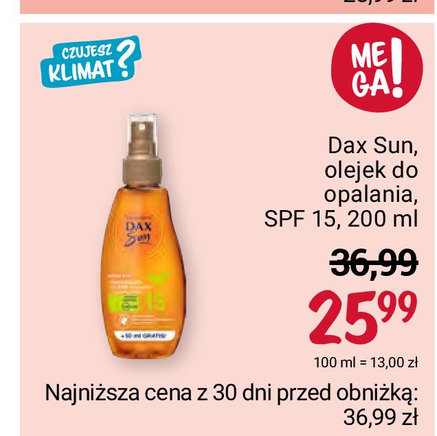 Olejek w sprayu z matchą spf 15 Dax sun promocja
