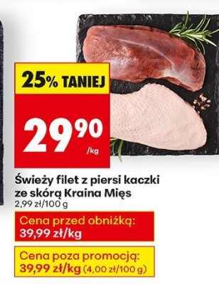 Świeży filet z piersi kaczki ze skórą Kraina Mięs promocja w Biedronka