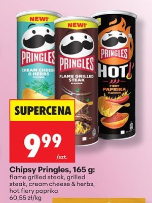 Chipsy Pringles, 165 g: flame grilled steak, grilled steak, cream cheese & herbs, hot fiery paprika promocja w Biedronka