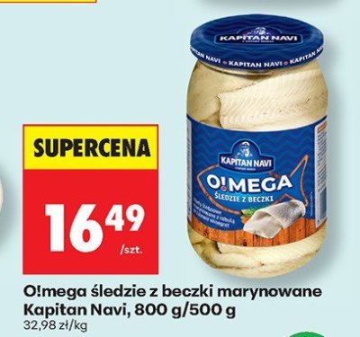 Oimega śledzie z beczki marynowane 800 g/500 g promocja w Biedronka