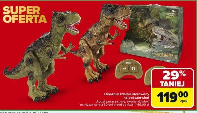 Dinozaur zdalnie sterowany na podczerwień chodzi, puszcza parę, światła, dźwięki promocja w Carrefour
