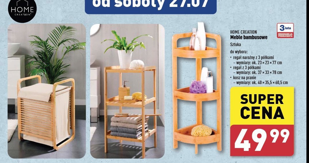 Rega艂 bambusowy 3 p贸艂ki 37 x 33 x 78 cm Home creation promocja