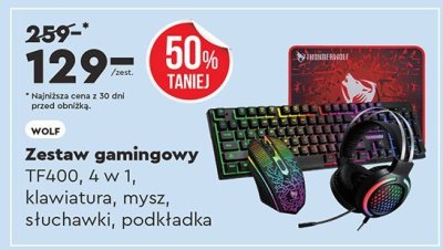 Zestaw gamingowy TF400, 4 w 1, klawiatura, mysz, słuchawki, podkładka Wolf promocja w Biedronka