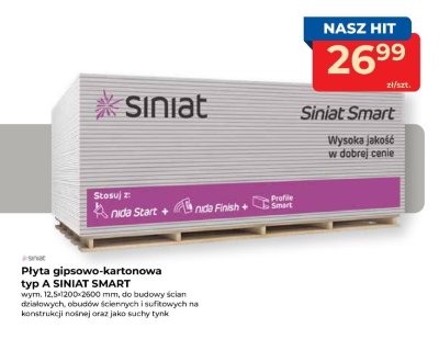 Płyta gipsowo-kartonowa typ A SINIAT SMART promocja w PSB Mrówka