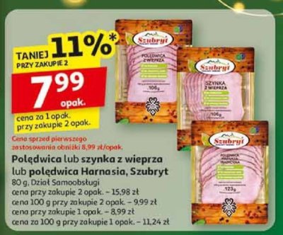 Polędwica lub szynka z wieprza lub polędwica Harnasia Szubryt promocja w Auchan