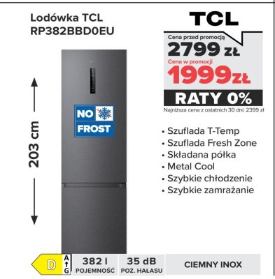 Lodówka TCL RP382BBD0EU promocja w NEONET