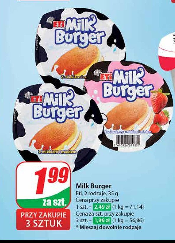 Baton z mlekiem i z miodem Eti milk burger promocja w Dino