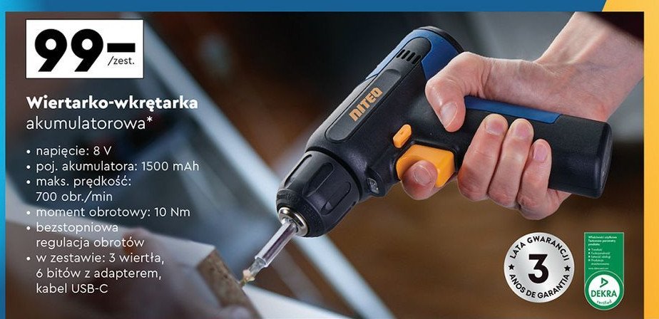 Wiertarko-wkrętarka akumulatorowa 8 v Niteo tools promocja