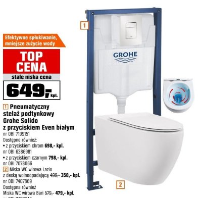 Pneumatyczny stelaż podtynkowy Grohe Solido z przyciskiem Eveo białym promocja w OBI