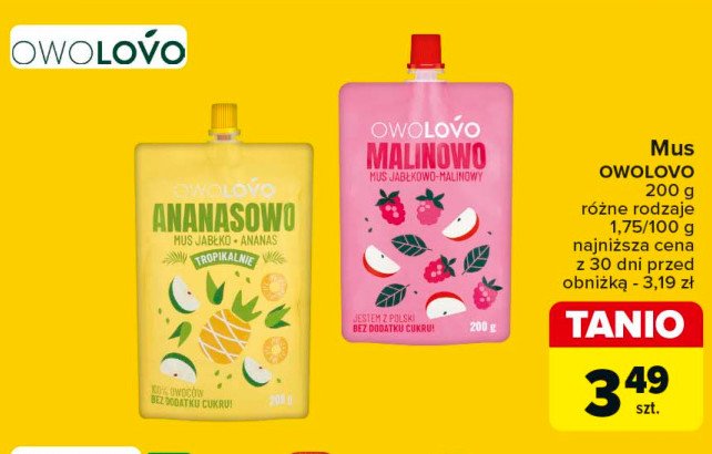 Mus jabłkowo-malinowy Owolovo promocja