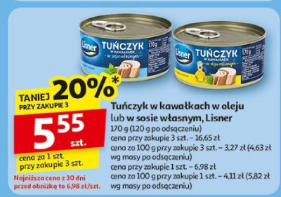Tuńczyk w kawałkach w oleju lub w sosie własnym, Lisner promocja w Auchan
