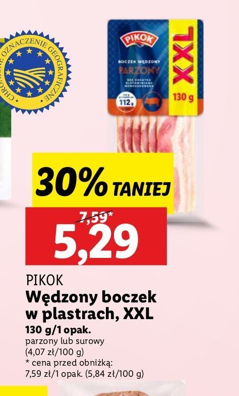 Boczek surowy wędzony w plastrach Pikok promocja