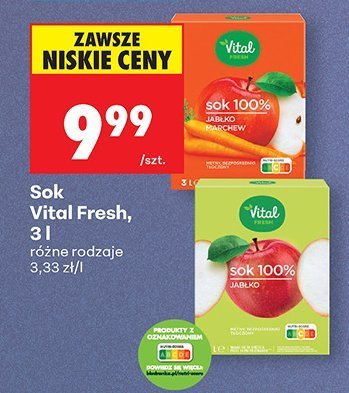 Sok Vital Fresh jabłko, różne rodzaje promocja w Biedronka