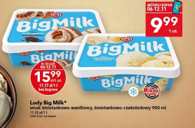 Lody Big Milk smak śmietankowo-wanillowy, śmietankowo-czekoladowy promocja w LEWIATAN