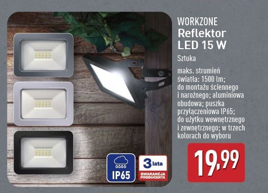 Reflektor led 15 w WORKZONE promocja w Aldi