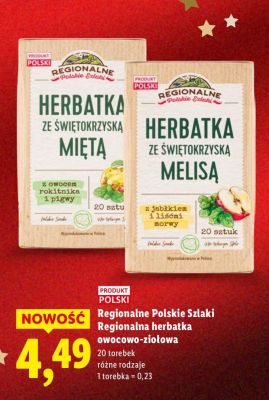 Herbatka Regionalne Polskie Szlaki Regionalna herbatka owocowo-ziołowa mięta, melisa promocja w Lidl