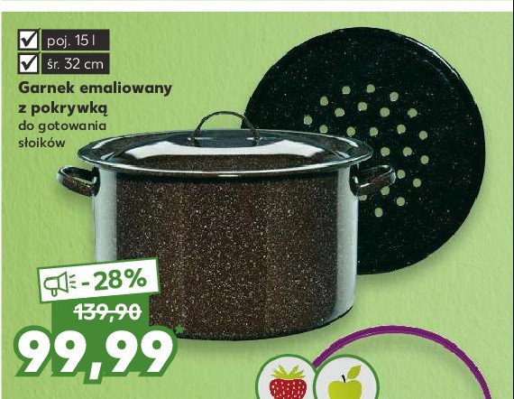 Garnek emaliowany z pokrywką do gotowania słoików śr. 32 cm Florentyna promocja w Kaufland