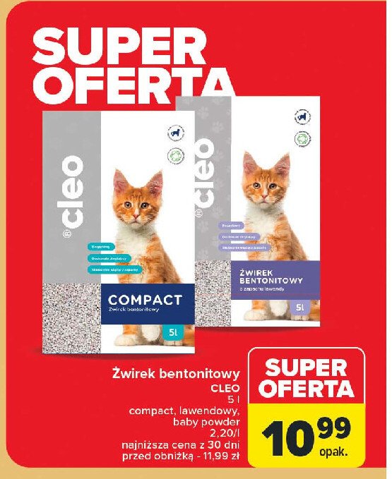 Żwirek dla kota compact Cleo promocja w Carrefour Market