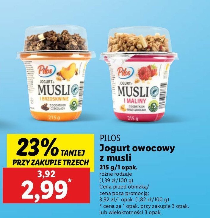 Jogurt musli i brzoskwinie Pilos promocja