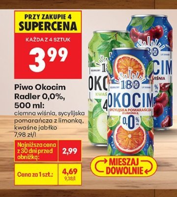 Piwo Okocim Radler 0,0% 500 ml promocja w Biedronka