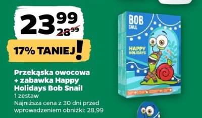 Przekąska owocowa + zabawka Happy Holidays Bob Snail 1 zestaw promocja w Netto