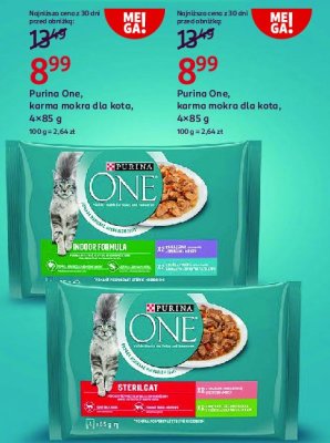 Karma dla kota indoor formula ciel臋cina z marchewk膮 + tu艅czyk z zielon膮 fasolk膮 Purina one promocja