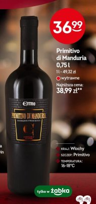 Wino Primitivo di Manduria wytrawne czerwone 0,75l promocja w Żabka