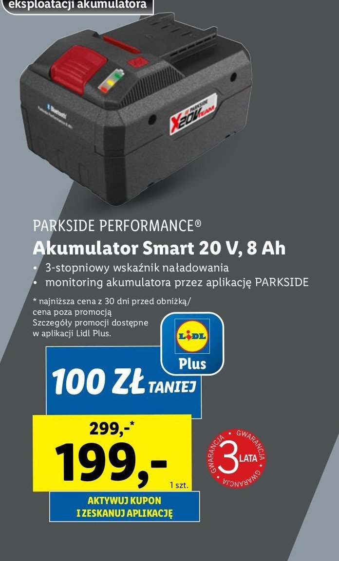 Akumulator smart 20 v 8 ah Parkside promocja w Lidl