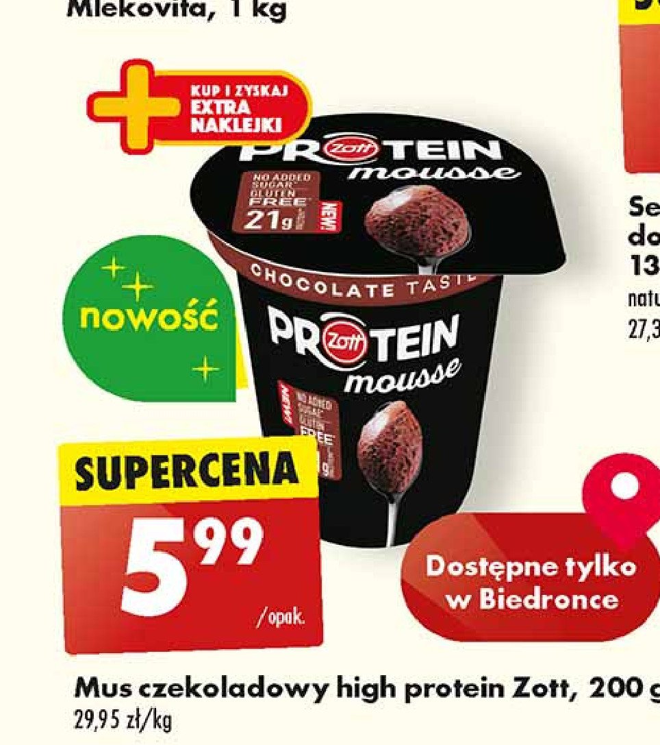 Mus czekoladowy Zott protein promocja w Biedronka