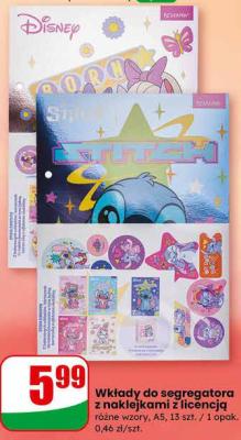 Wkłady do segregatora z naklejkami z licencją różne wzory A5 promocja w Dino