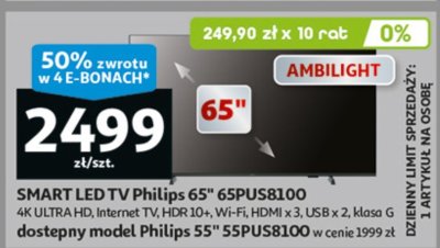 TV SMART LED Philips 65" 65PUS8100 promocja w Auchan