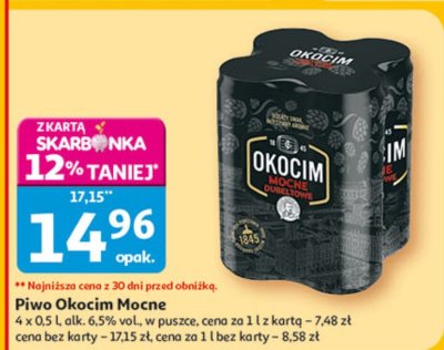Piwo Okocim Mocne 4x0.5L alk. 6.5% vol. w puszce promocja w Auchan