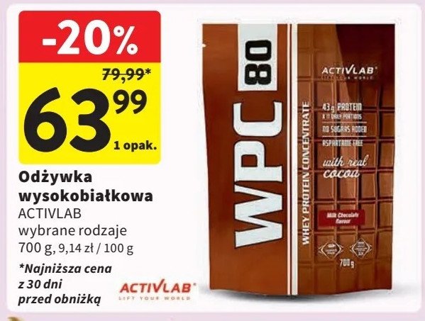 Odżywka wpc 80 standard czekoladowa Activlab promocja w Intermarche