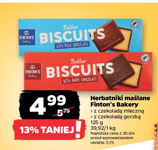 Herbatniki ma艣lane w czekoladzie mlecznej Finton's promocja