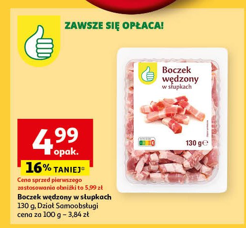 Boczek w słupkach Podniesiony kciuk promocja