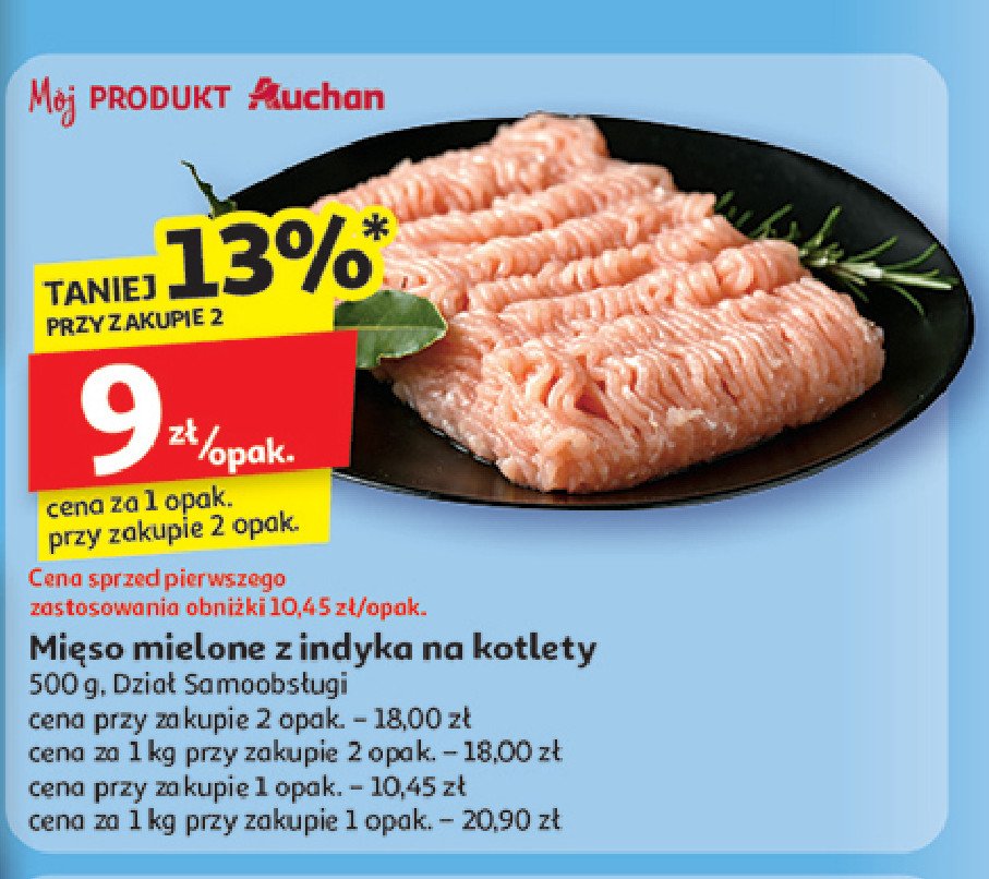 Mięso mielone na kotlety z indyka promocja w Auchan