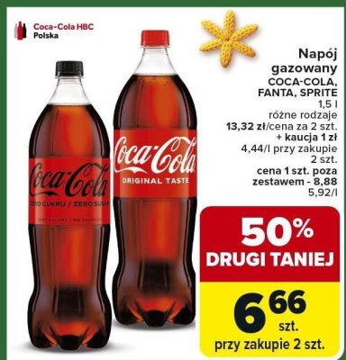 Napój gazowany Coca-Cola, Fanta, Sprite 1,5 l różne rodzaje promocja w Carrefour