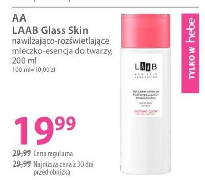 Mleczko AA LAAB Glass Skin nawilżająco-rozświetlające mleczko-esencja do twarzy promocja w Hebe