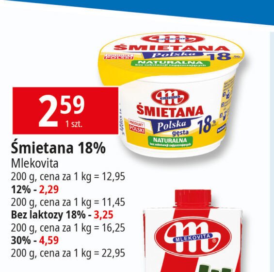 Śmietana polska bez laktozy 18 % Mlekovita promocja w Leclerc